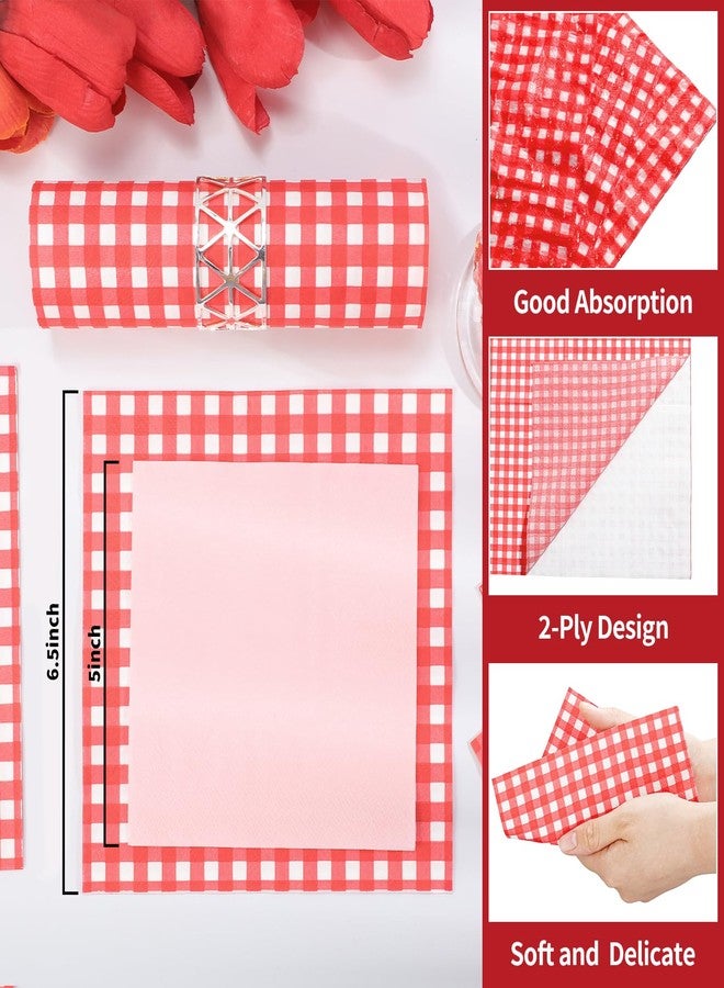 NatNarr 80 Pcs Red Gingham Napkins, 6.5X6.5 Inch Red and White Checkered Napkins Plaid Picnic Napkin Gingham Party Supplies for BBQ, Bar, Birthday - Image 5